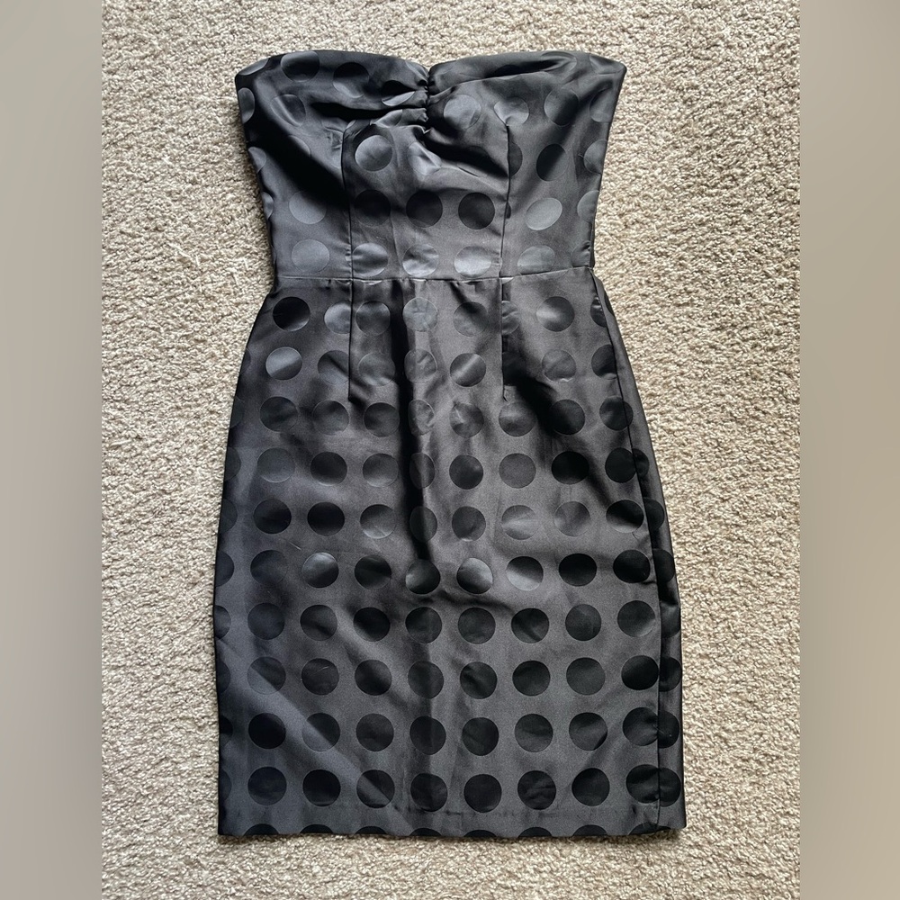 Corey Lynn Carter Black Satin Polka Dot Cocktail Formal Dress Sz 6